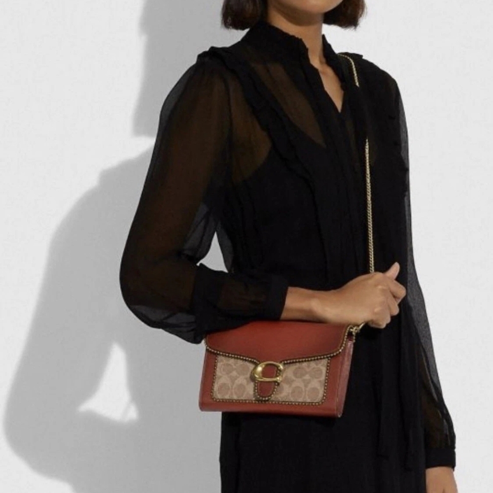 Coach 6909 Tabby Chain Clutch In Signature/CanvasW/ Beadchain Brass/Tan/Rust NWT